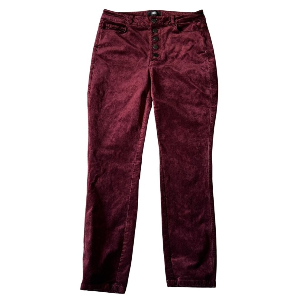 Paige Velvet Hoxton Ankle Peg Burgundy Skinny Jeans Size 30 (Waist) Button Fly
